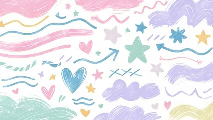 Crayon Sketch Elements in Pastel Colors (Soft & Cute)