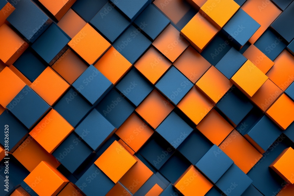 Leinwandbilder colorful abstract pattern of three-dimensional squares in orange and blue tones arranged in a dynami