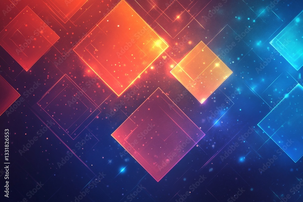Poster Colorful geometric shapes create a vibrant abstract background with light effects and space elements
