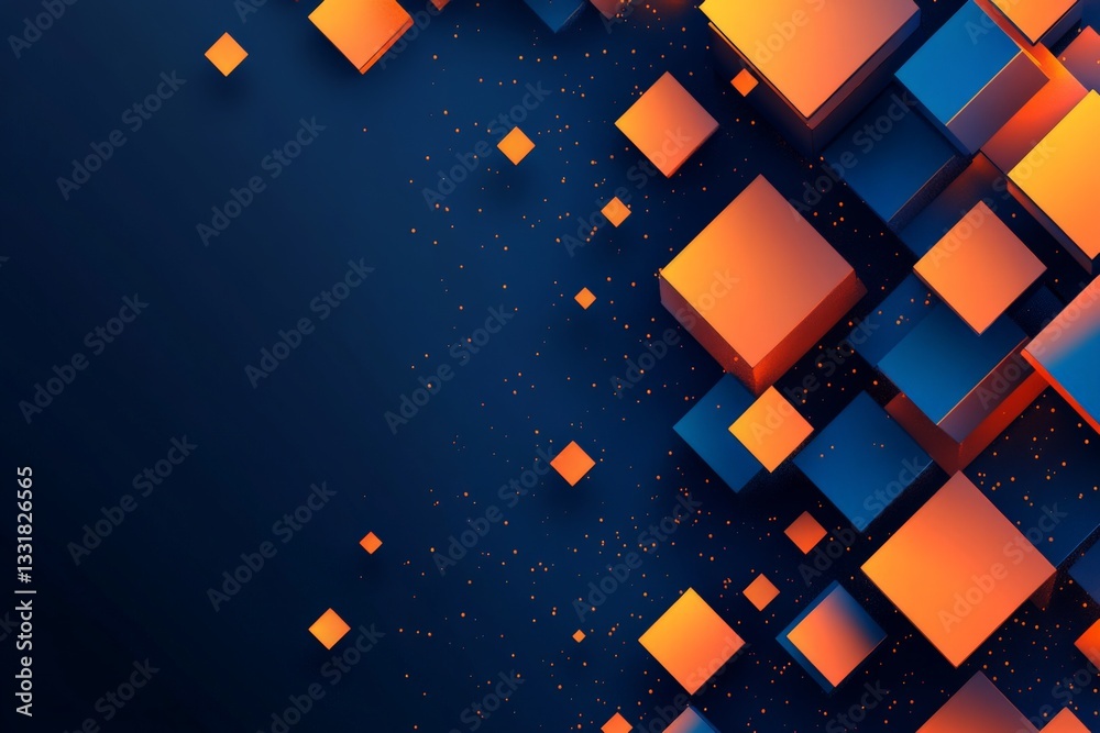Aufkleber abstract design featuring colorful 3d cubes scattered on a dark background with a modern aesthetic