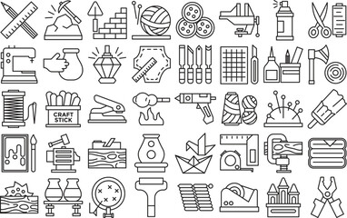Handcraft black line icon set. Vector Illustration. Set of 40 Handcraft web icons in line style
