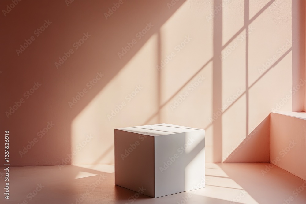 Aufkleber Cubic structure illuminated by soft shadows in a minimalist interior setting with warm hues