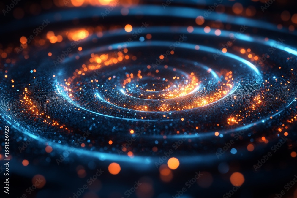 Aufkleber Vibrant swirling patterns with glowing particles on a dark background create an enchanting cosmic effect