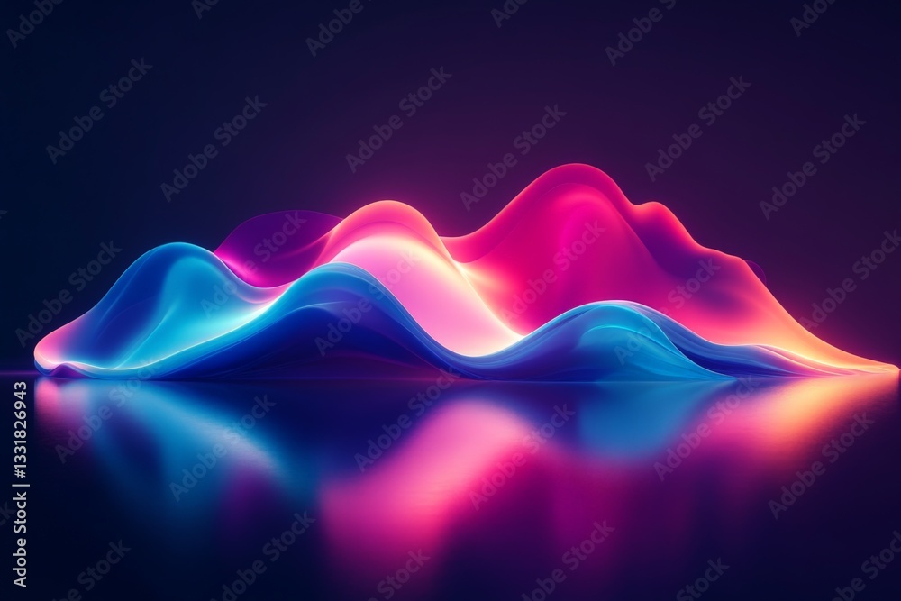 Poster vibrant glowing waves emanate light in a digital art display showcasing fluid motion and color contr