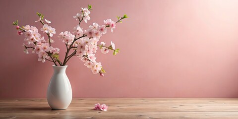 Pink Blossom Vase, Wooden Floor, Pink Wall, Floral Still Life Photography, Home Decor, Spring Flowers, Interior Design, White Vase, Pink Flowers