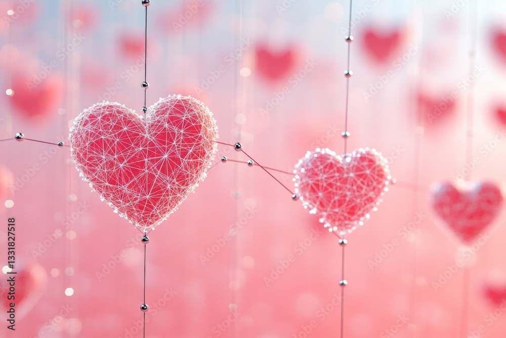 Poster bright and colorful heart decorations hanging in the air create a cheerful atmosphere for a festive 