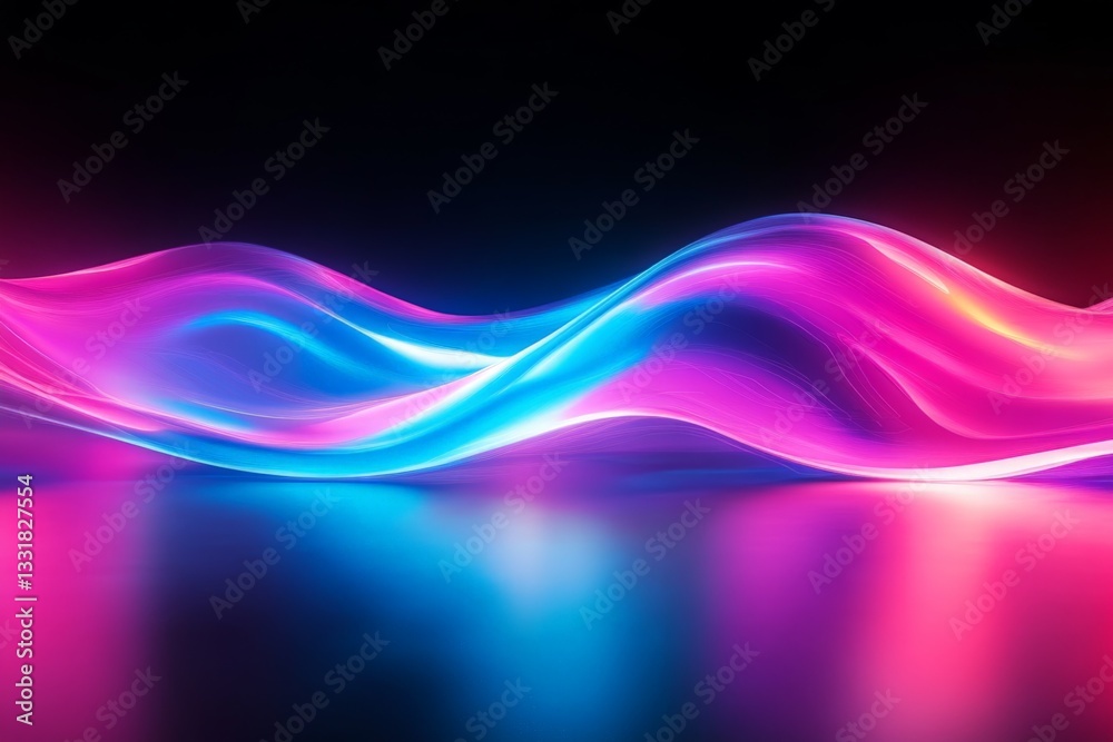 Poster Colorful waves of light create a mesmerizing abstract display with gradients of blue and pink against a dark backdrop