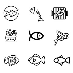 Fish icon set. for mobile concept and web design. vector illustration on white background.