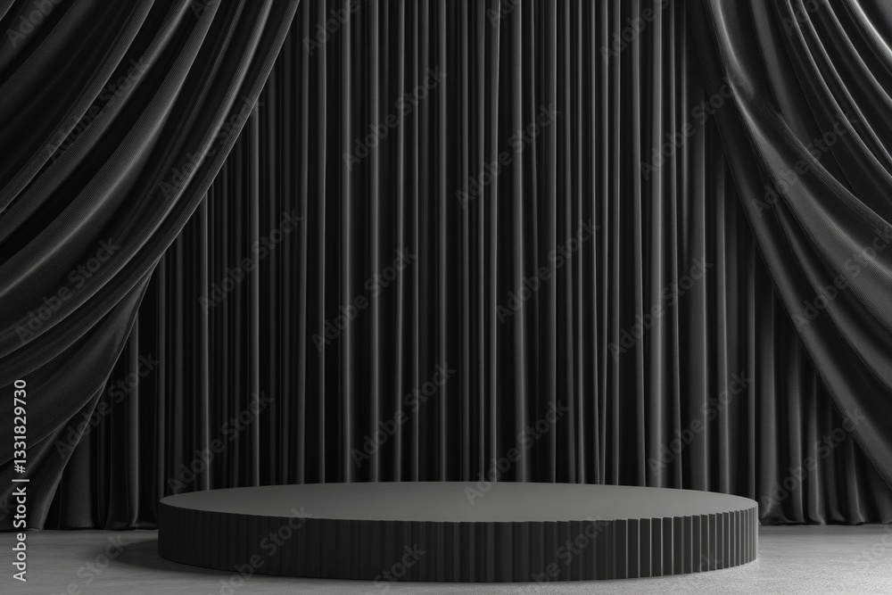 Aufkleber Black stage setup with draped curtains ready for a performance or event