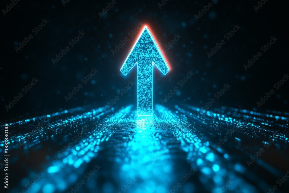Aufkleber digital arrow glowing in blue light against a dark background symbolizes progress and direction