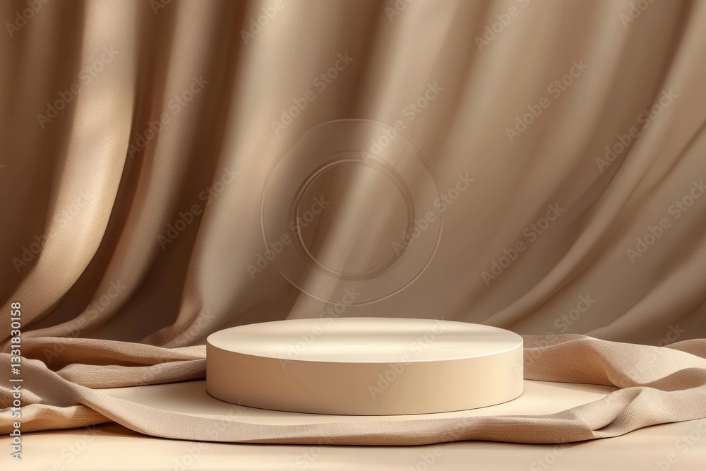 Leinwandbilder Neutral backdrop with round display pedestal for minimalistic product presentation in soft lighting
