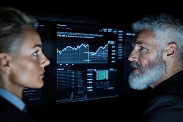 Intense discussion between two professionals analyzing financial