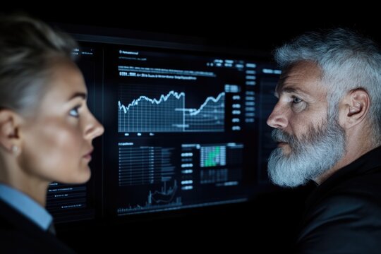 Intense discussion between two professionals analyzing financial