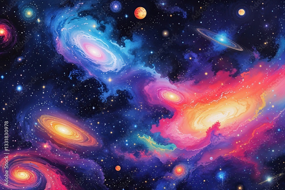 Wall mural captivating celestial patterns in space: vibrant galaxy illustrations