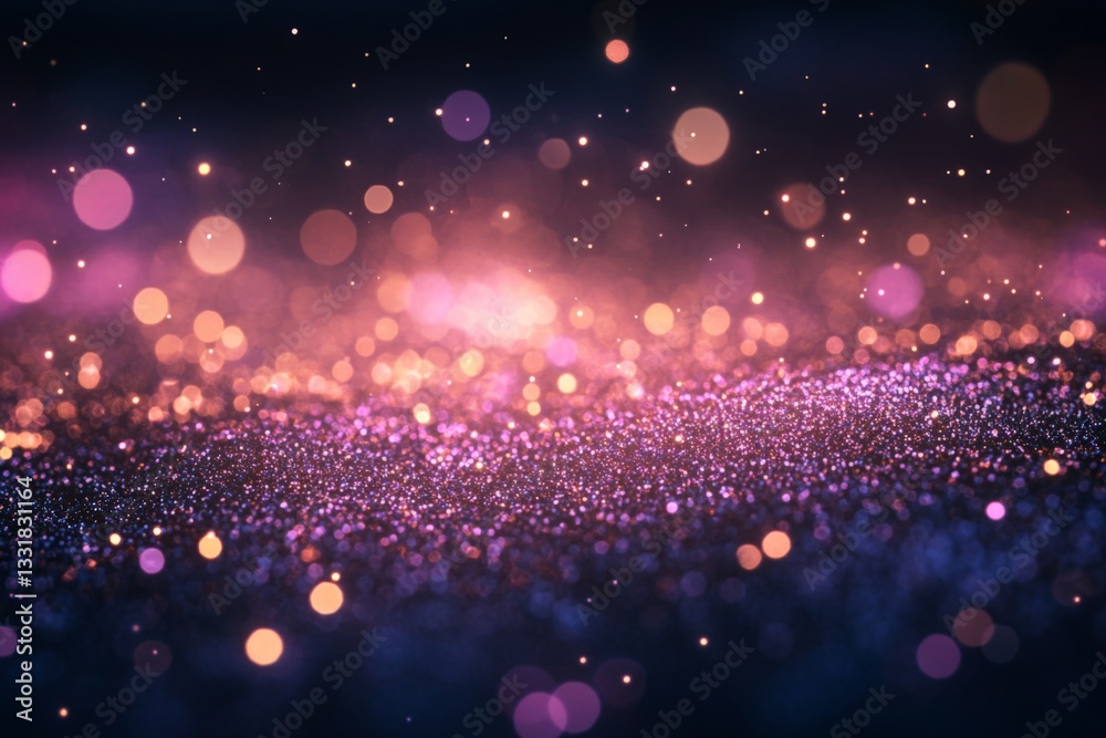 Poster vibrant multicolored glitter in a soft-focus landscape illuminated by glowing lights