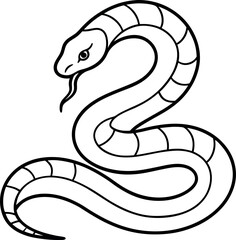 Fototapeta premium Black and white outline of an American copperhead snake in a curled position, perfect for reptile-themed coloring pages, educational illustrations, and wildlife designs. 