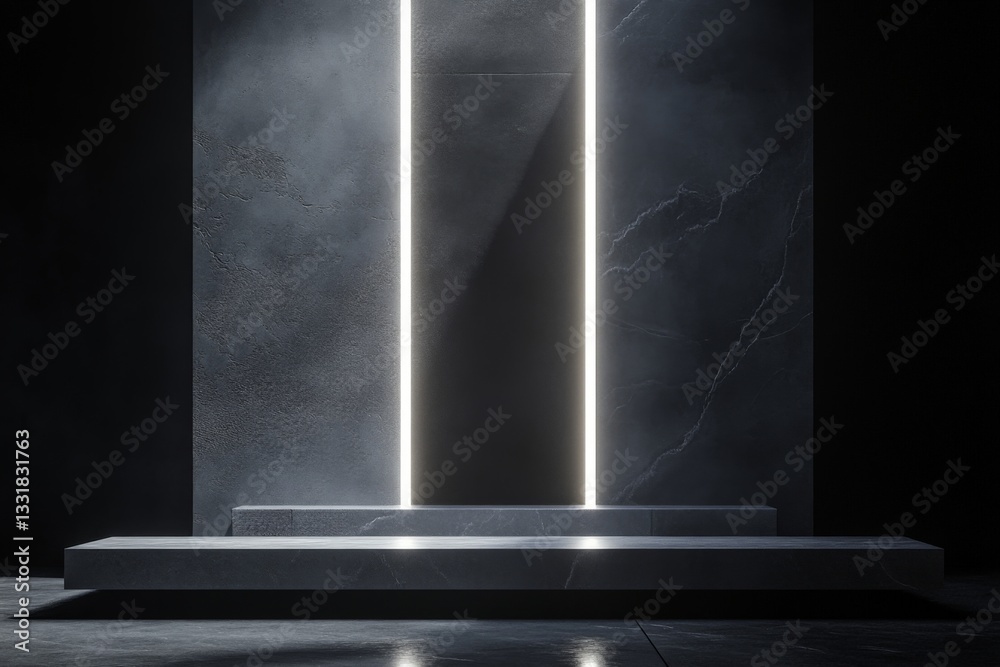 Poster modern minimalist design with glowing lines in a dark, atmospheric space