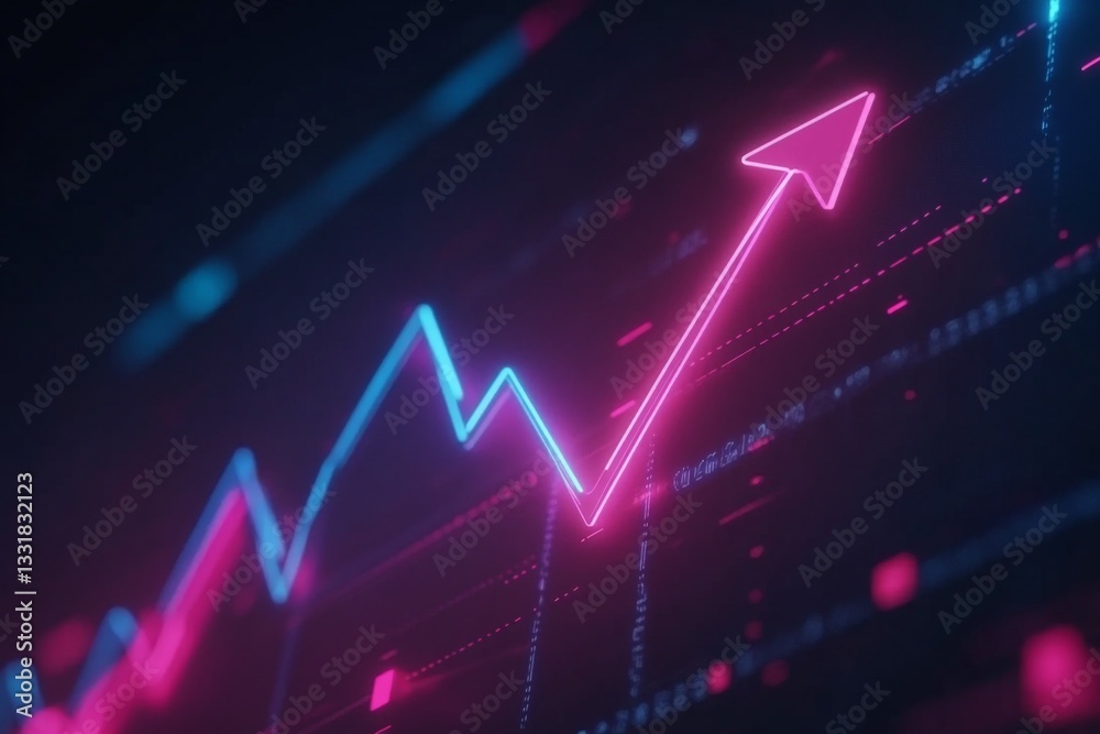 Aufkleber Visual representation of a rising trend in data analytics using vivid neon colors at night