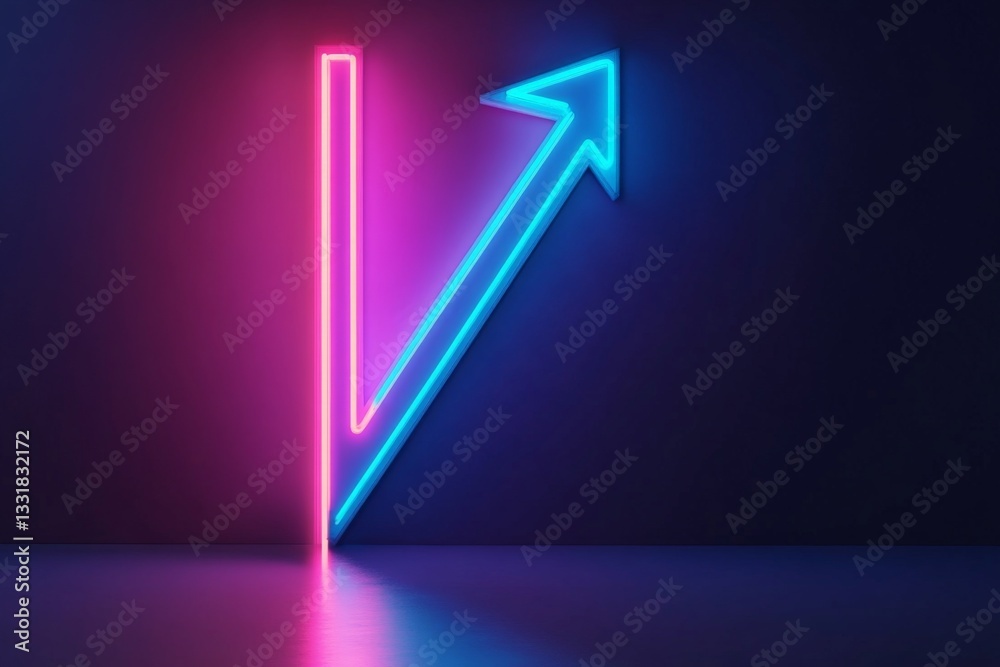 Aufkleber neon arrow and line design symbolizing progress and direction in vibrant blue and pink lighting