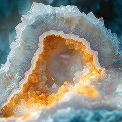 Obraz premium Geode Crystal Cave Interior Closeup. Nature Minerals Background. Science Education