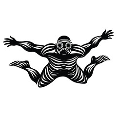 Scuba diver silhouette in cutout art style, Silhouette of a Scuba Diver Swimming Underwater, Black Minimalist Vector Design