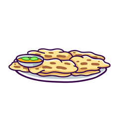 vector illustration of roti Canai, a popular flatbread often enjoyed during Ramadan for sahur or iftar, served with a side of curry