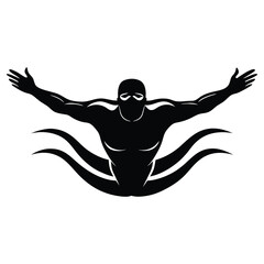 Scuba diver silhouette in cutout art style, Silhouette of a Scuba Diver Swimming Underwater, Black Minimalist Vector Design