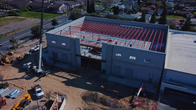 Drone Footage. Construction site from a drone during a clockwise flyover
