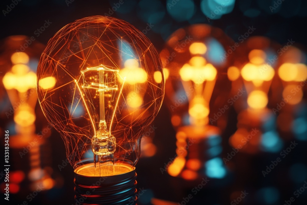 Poster Light bulb glowing with intricate design in a dark setting showcasing innovation and creativity