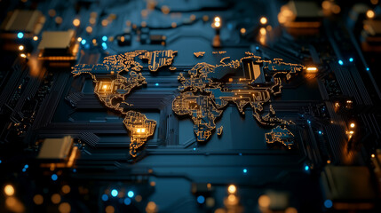 World Map on Circuit Board