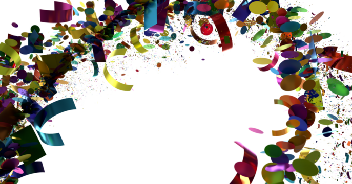 Abstract image of colorful confetti and circles exploding on a white background. Perfect for celebration, party, and festive themes.