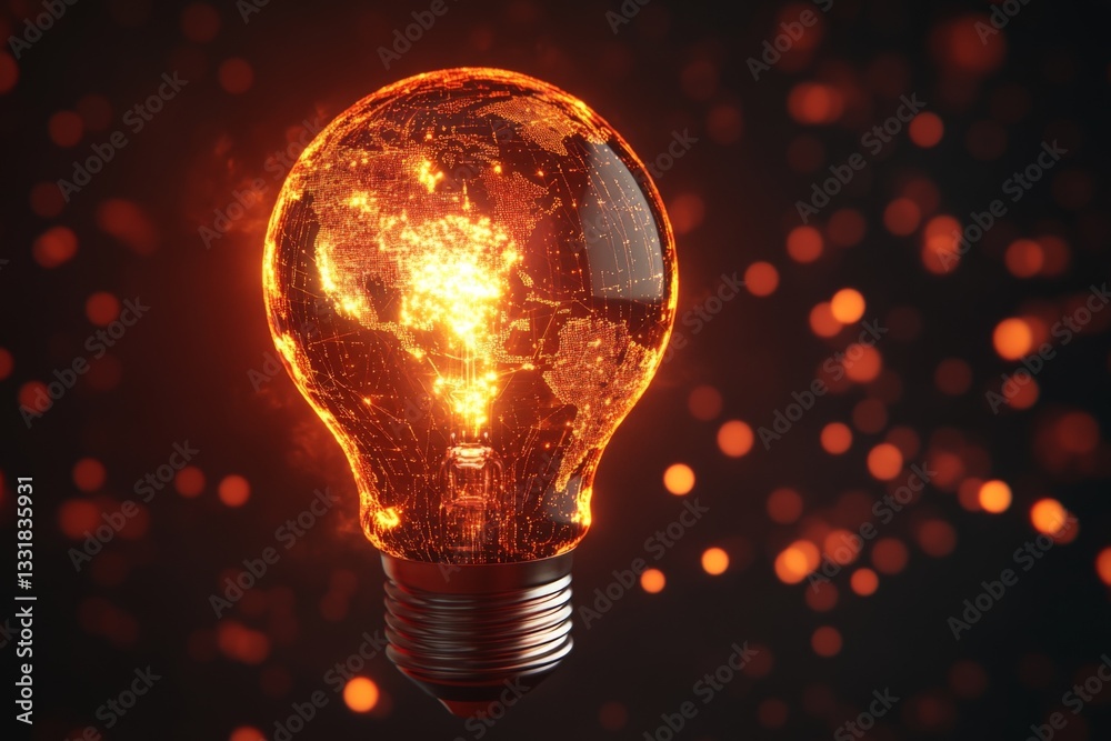 Aufkleber light bulb illuminates a fiery globe showcasing global connectivity in a dark environment