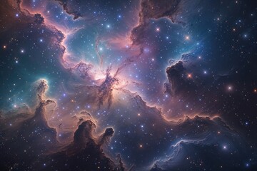 Fototapeta premium Enchanting Cosmic Background Showcasing a Kaleidoscope of Nebulae and Star Formations