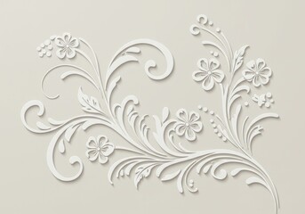 Elegant Floral Ornament with White Paper Cutout Effect on Beige