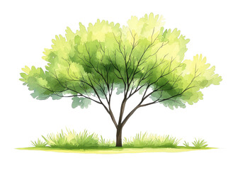 Fototapeta premium isolated transparent Background. vibrant tree illustration with lush green leaves and grass