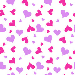 Seamless pattern hearts, in pink tones on a white background. Flat vector illustration for Valentine's Day, wedding day, birthday, cards, packaging