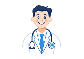 Fototapeta premium isolated transparent Background. cheerful doctor illustration with stethoscope and medical symbols