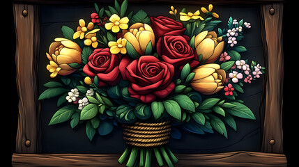 Floral bouquet in a frame