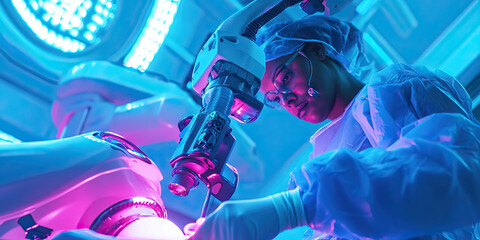 Surgeon Operating Robotic Surgical Arm in Operating Room