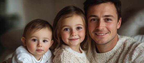 Obraz premium Happy family portrait, home, blurred background