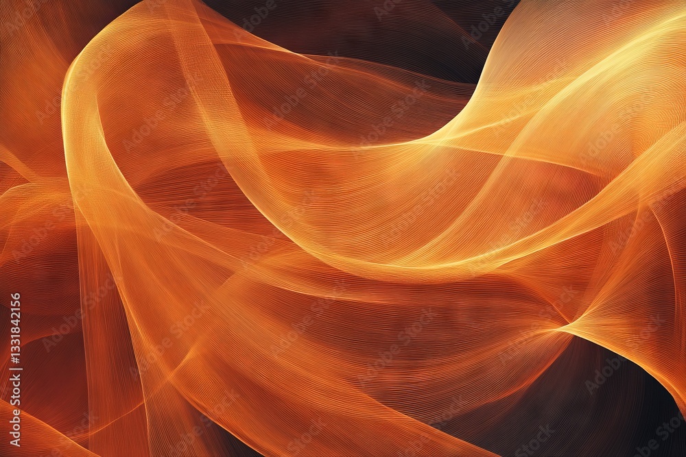 Poster Fluid orange waves create an abstract design with smooth lines and dynamic movement in a dark background setting
