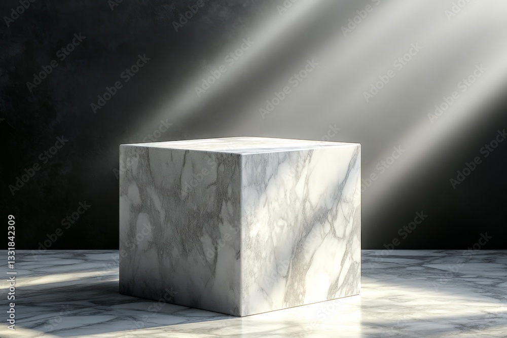 Poster Elegant marble cube illuminated by soft rays of light in a minimalist environment