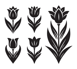 Fototapeta premium Black and White Silhouette set Tulip Designs