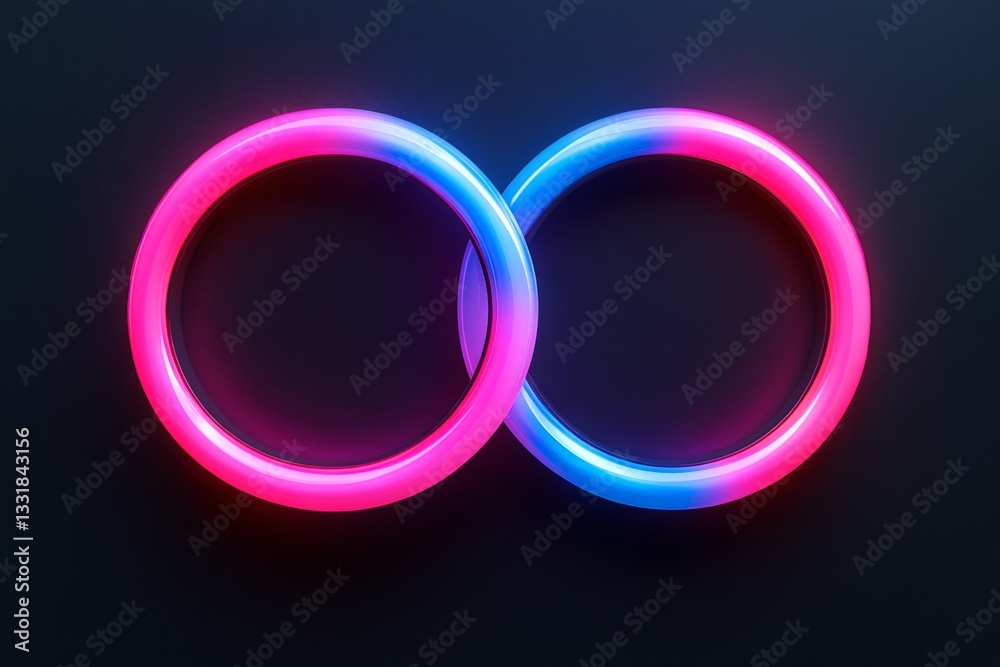 Poster bright neon rings intertwined on a dark background create an eye-catching visual display at night