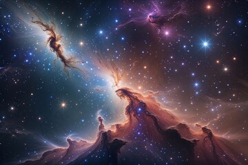 Mesmerizing Galactic Nebulae and Vibrant Stars in an Enchanting Cosmic Landscape
