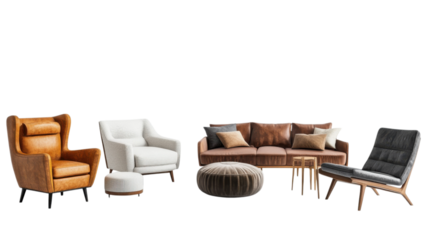 Stylish modern furniture arrangement showcasing various seating options in a contemporary living space