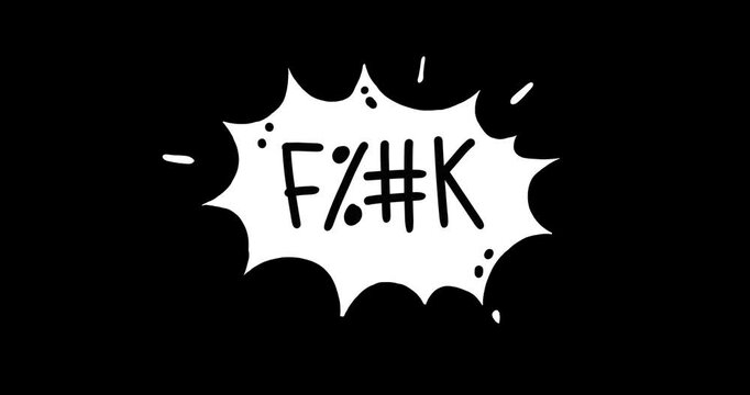 Swear Word Speech Bubble Animated Sticker Pack. Explosive Hand-Drawn Doodle Loop with Curse Words, Rude Symbols and Angry Expressions. Comic Style Exclamations on Alpha channel. 