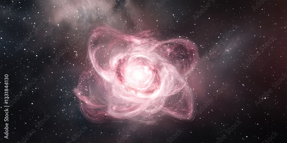 Wall mural glowing nebula with pink gas clouds in deep space. spiral cosmic structure with star field backgroun