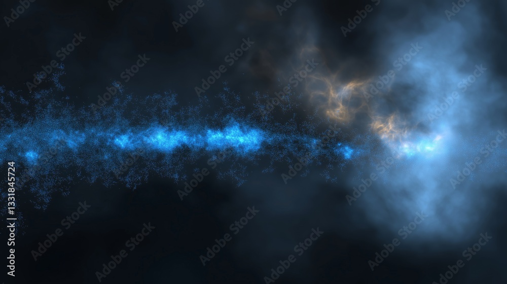 Wall mural glowing blue nebula with cosmic dust in deep space. ethereal galaxy light with misty clouds and brig
