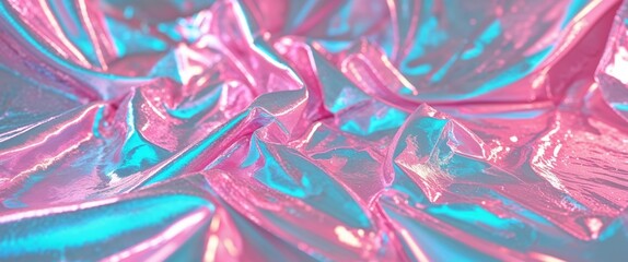 Holographic Foil Background Abstract Dynamic Textures in Retro Futurism Style with Pink and Blue Hues.